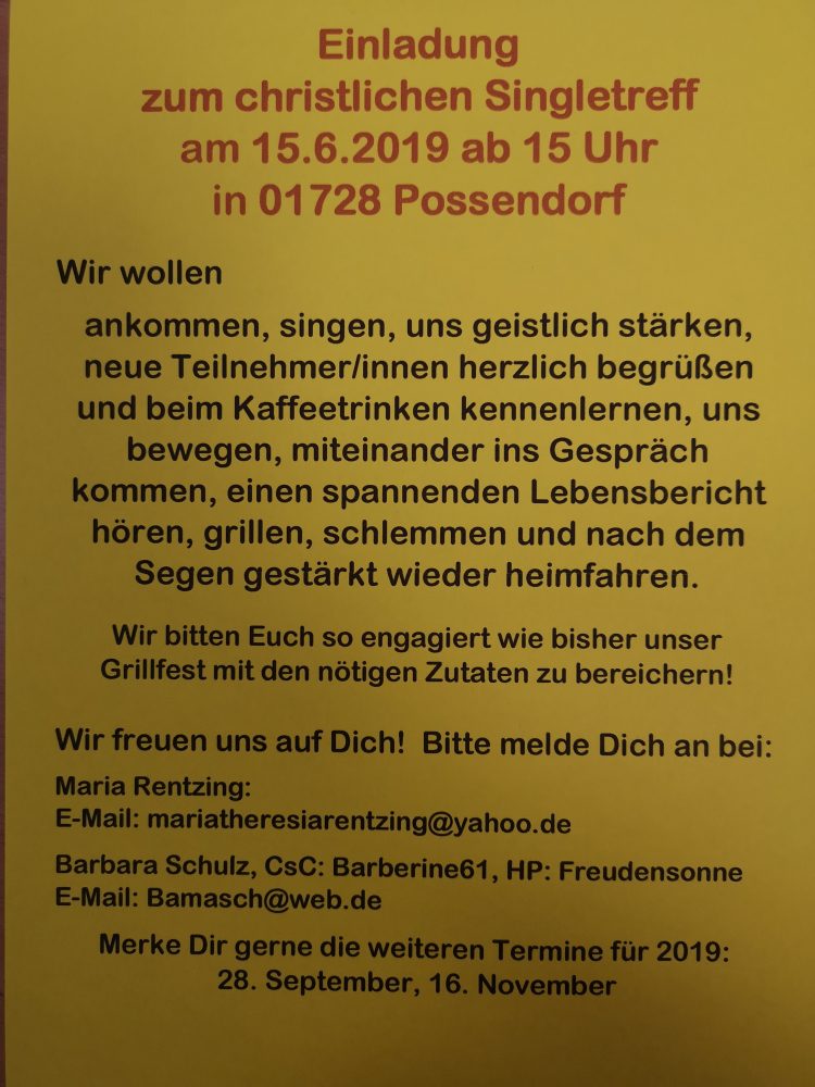 Christlicher Singletreff - Kleines oder selbst organisiertes Event - Possendorf Christlicher Singletreff - Kleines oder selbst organisiertes Event - Possendorf