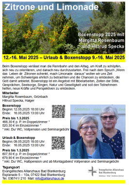 Boxenstopp - Zitrone und Limonade, Seminar, Bad Blankenburg, Thüringen