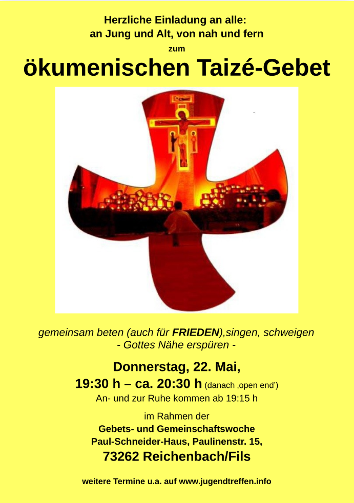 ökumenisches Taizé-Gebet im Rahmen der Gebets- und Begegnungswoche - besonderer Gottesdienst - Reichenbach an der Fils