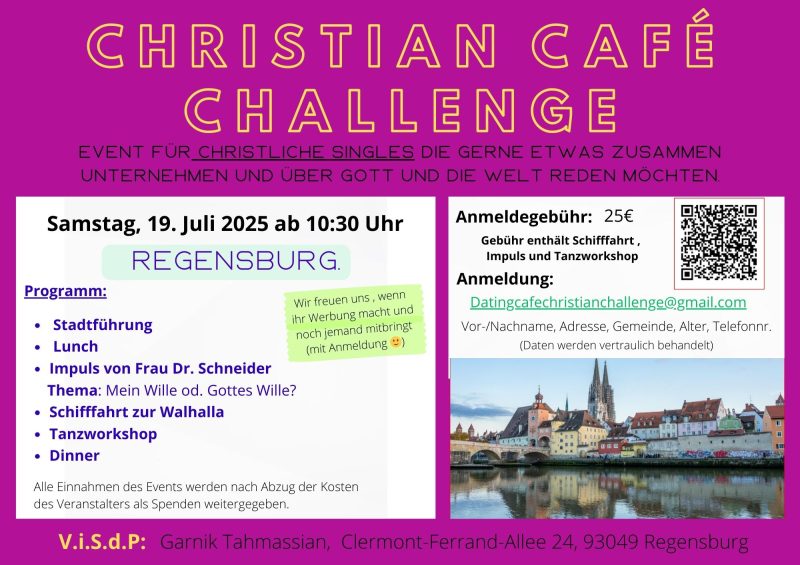 Christian Café Challenge goes to Regensburg am Samstag, den 19.Juli 2025 - Freizeit - Regensburg