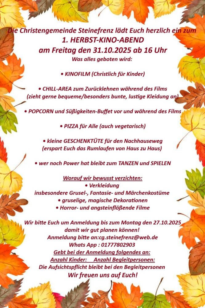 Herbst Kino Abend für Kinder - Sonstiges - Steinefrenz