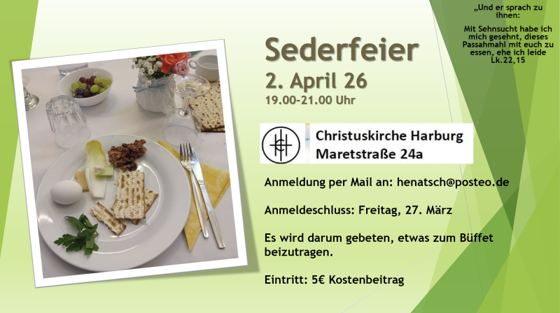 Sederfeier - besonderer Gottesdienst - Christuskirche Harburg, Maretstraße 24a